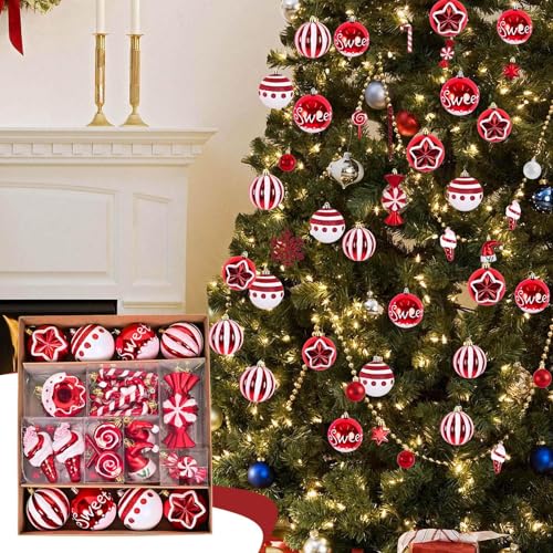 Boules de Noël incassables rouges et blanches pour décoration sans risque - 5