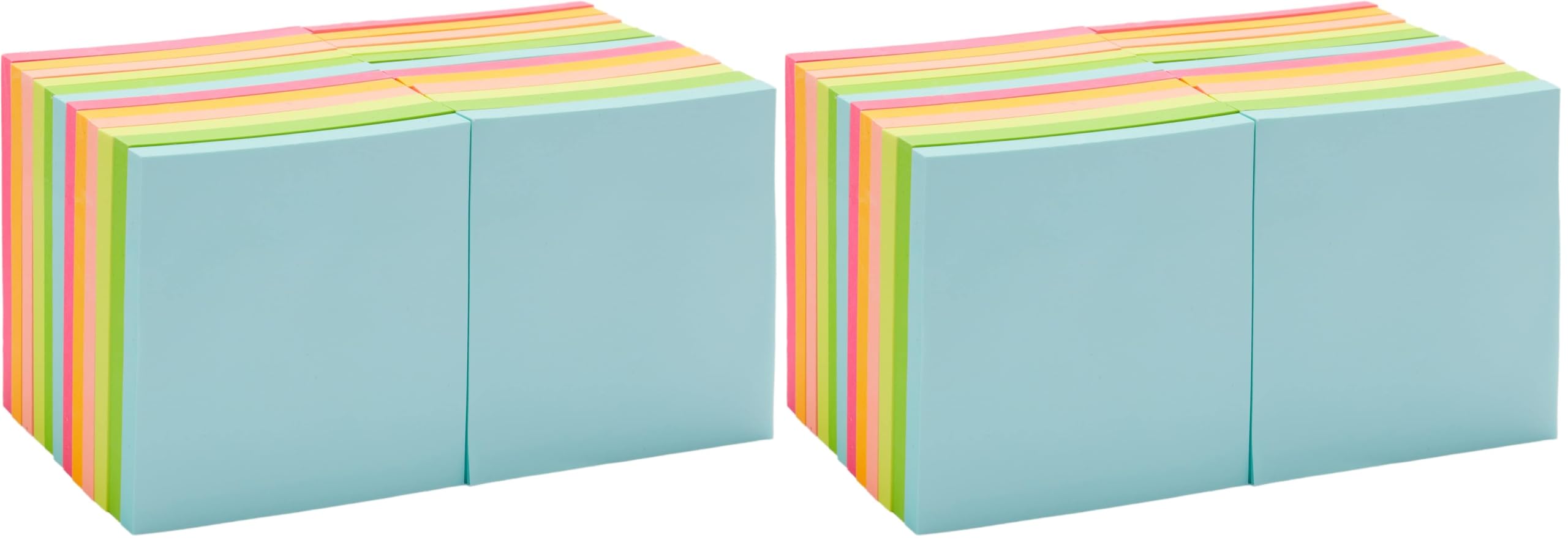 Amazon Basics Notas Adhesivas de Tamaño Estándar, 48 Blocs, Blocs de Notas Autoadhesivas, Colores Surtidos, 7,6cm x 7,6cm