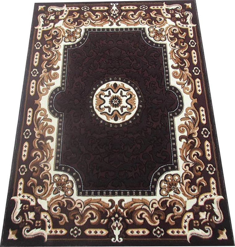 Image of Soft Premium Brown Carpet 5x7 ft - Washable, Anti-Skid, Fade-Resistant Acrylic Rug for Living Room, Hall, Bedroom, Modern Decor