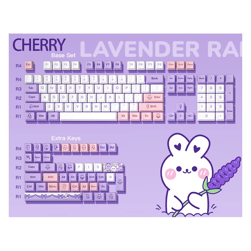 Image of Keycaps Lavender Bunny Theme - Standard Opaque Mechanical keycap Support Most Keyboards PBT Material 146keys (Cherry)