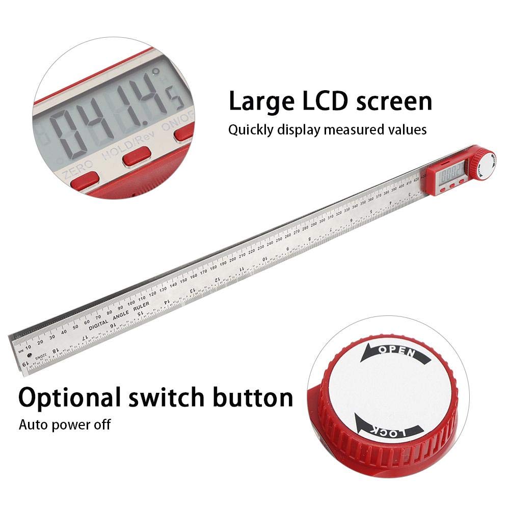 Regla de ángulo digital, acero inoxidable Buscador de longitud de 360 ​​grados Transportador con herramienta de medición de pantalla LCD para medición de ángulo y longitud(0-500mm)