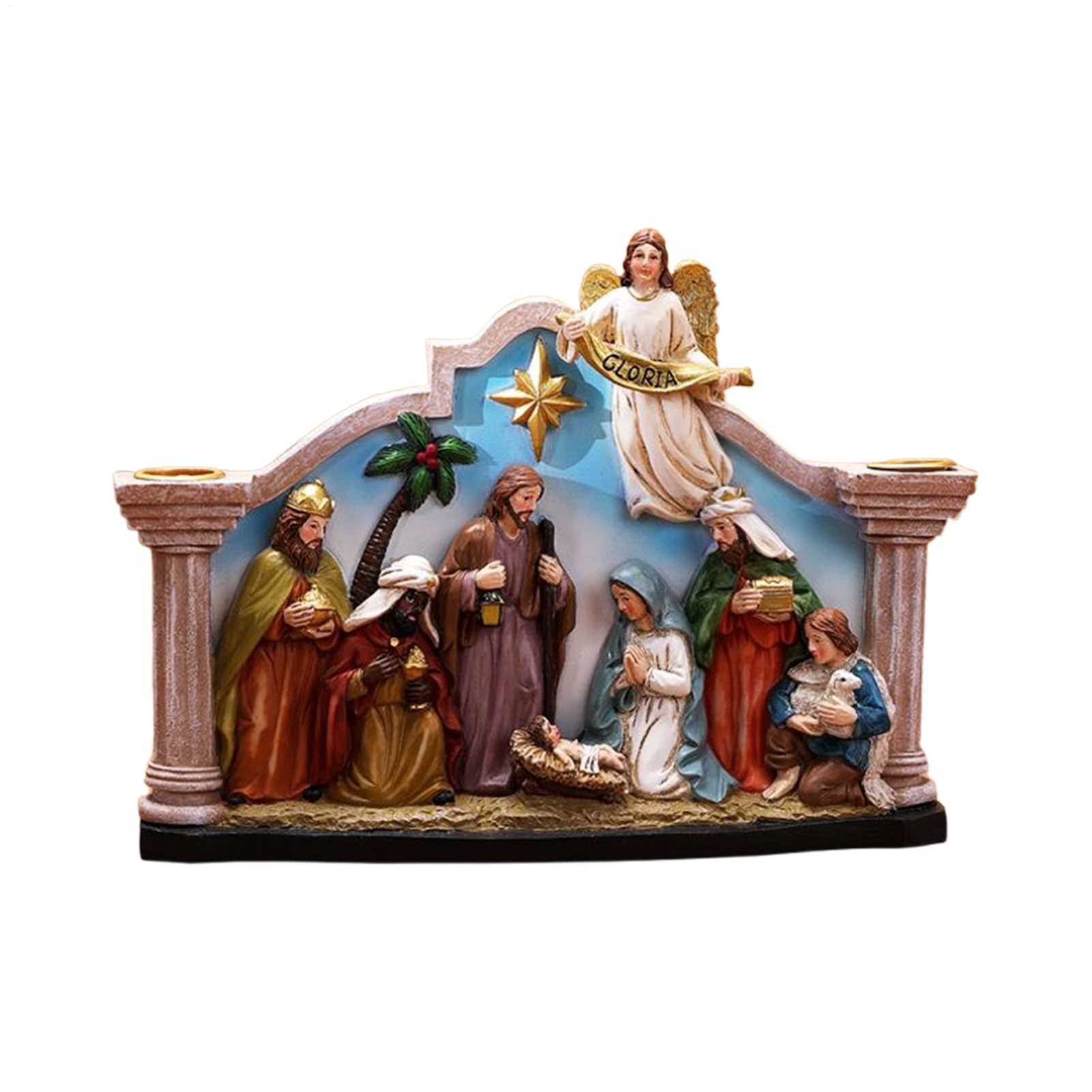 Bougeoir de crèche, statue de chandelier de Noël | Statue de crèche en | résine Ornement catholique chrétien Maison Bougeoir Décoration pour cheminée, table, jour de fête - Pour intérieur catholique