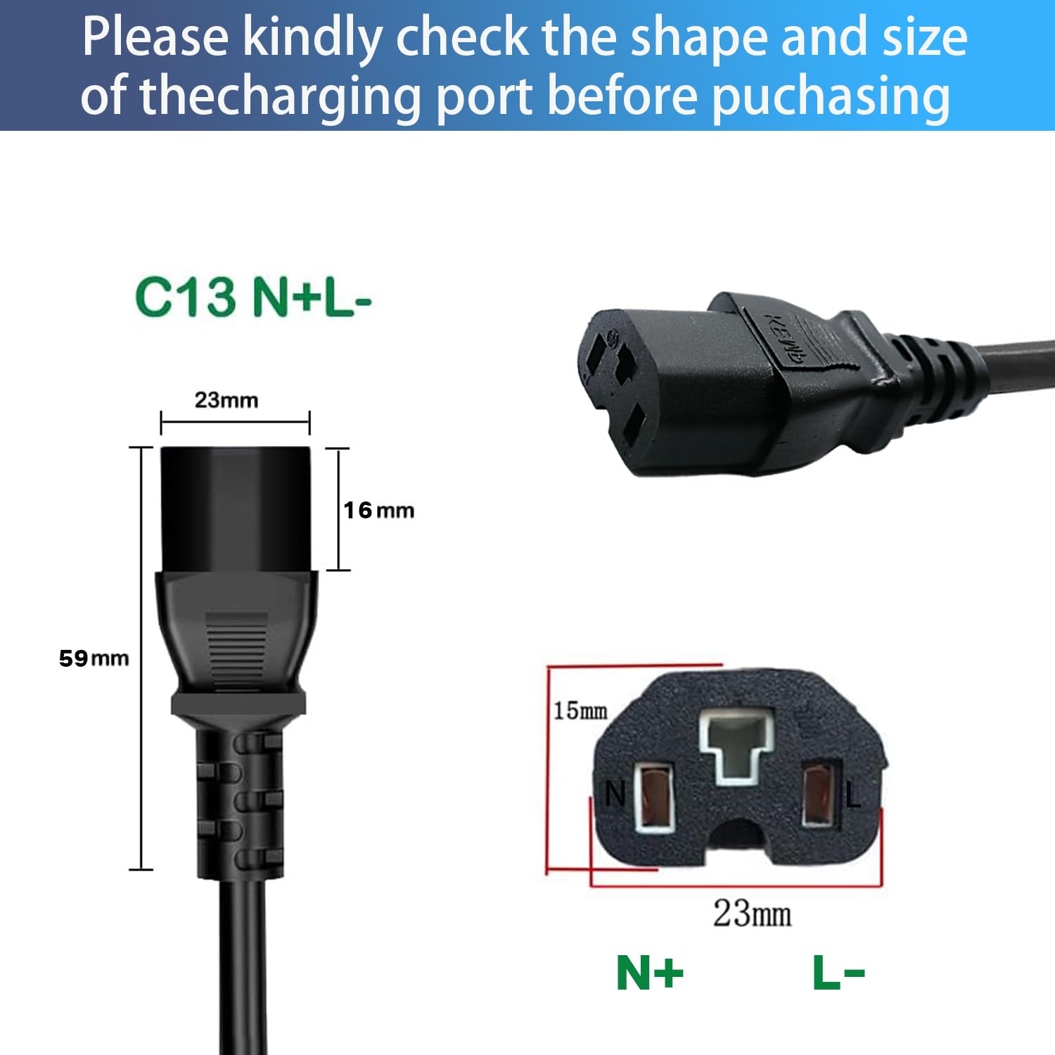 Cargador de batería de 54,6 V y 5 A para batería de Litio de 48 V, Fuente de alimentación de 48 V y 5 A, Exterior Azul con Conector IEC C13 N+ L-
