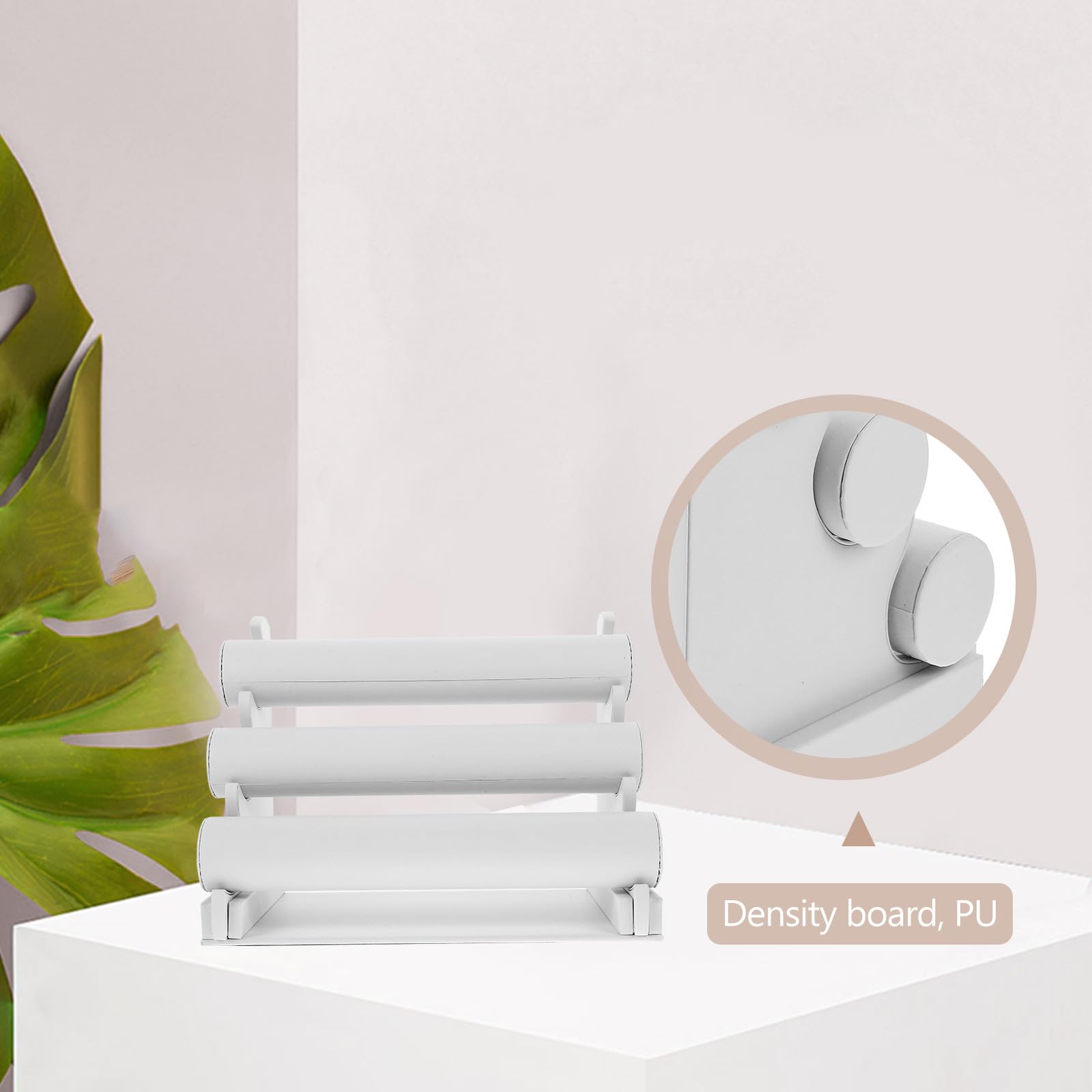 Abnehmbarer 3-stufiger Armbandhalter aus Pu in Weiß | Stabile Platzierung, Rutschfester Standfuß, Glatte Oberfläche, für Schmuck und Uhren im Laden