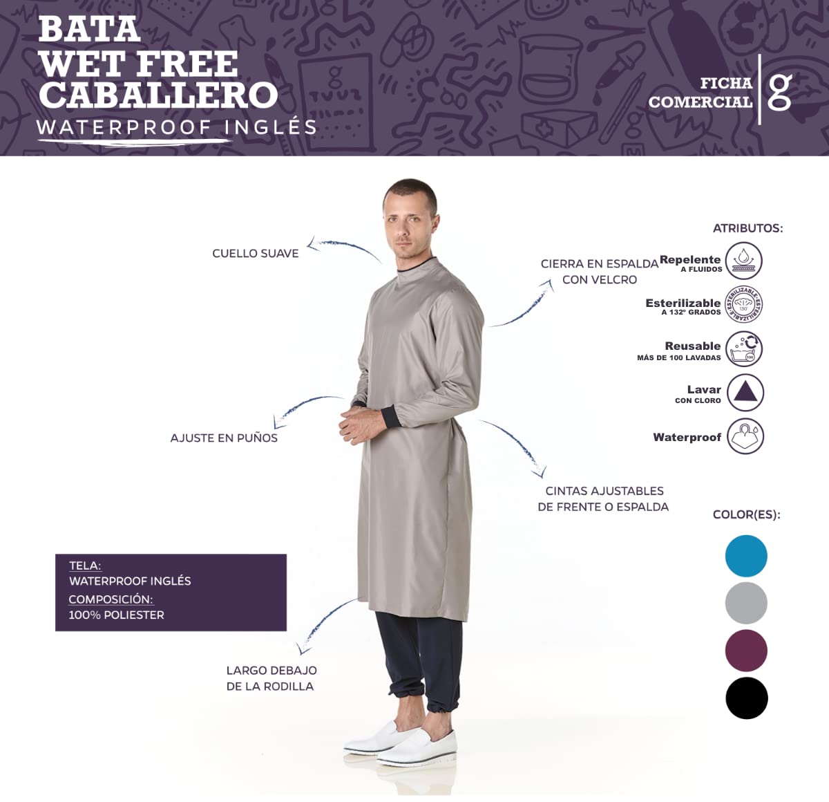 GALLANTDALE Bata Sanitaria De Trabajo Wet Free Hombre Impermeable Esterilizable Resistente EPI Reutilizable Médico Doctor Veterinario