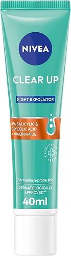 NIVEA Face Anti-Pimple Night Exfoliator, Clear Up, 40ml, Unclogs Pores, Prevents Blemishes, Visible Skin Improvement, Salicylic & Glycolic Acid, Niacinamide, Dermatologically Tested