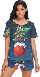 Women’s Short Sleeve Pajama Sets with Pockets Casual Lounge Set S-XXL