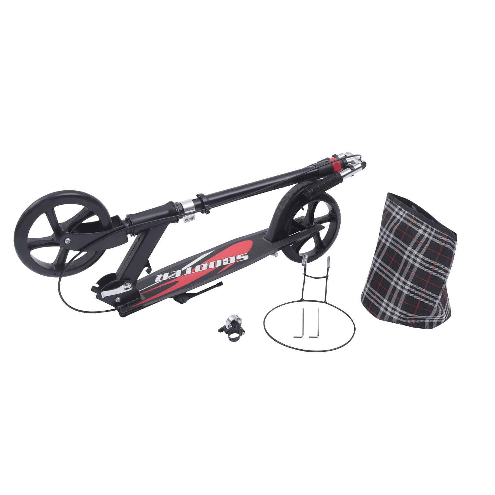 Trottinette pliable pour adultes/adolescents, en acier au carbone, avec frein à main, double suspension, garde-boue arrière et sac de rangement, capacité de charge jusqu'à 118 kg