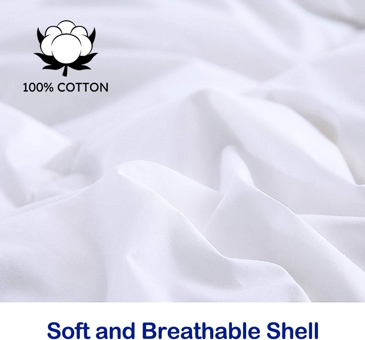 DOWNCOOL Bed Feather Comforter Oversize Queen Filled with Feather & Down, White Quilted Feather Comforter with Cotton Cover– All Season Fluffy Duvet Insert or Stand-Alone