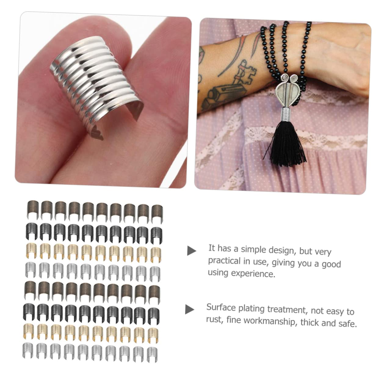 JEWEDECO Jewelry Making Supplies 160pcs Leather Rope Clips Macrame Cord Metal Fasteners Easy to Use for DIY Craft