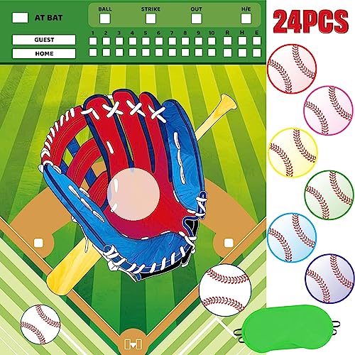 Image of WERNNSAI Pin The Baseball on The Glove Game - Sport Birthday Party Decorations Baseball Party Games Poster with 24 Pcs Stickers for Kids Boys Family Birthday Carnival Supplies