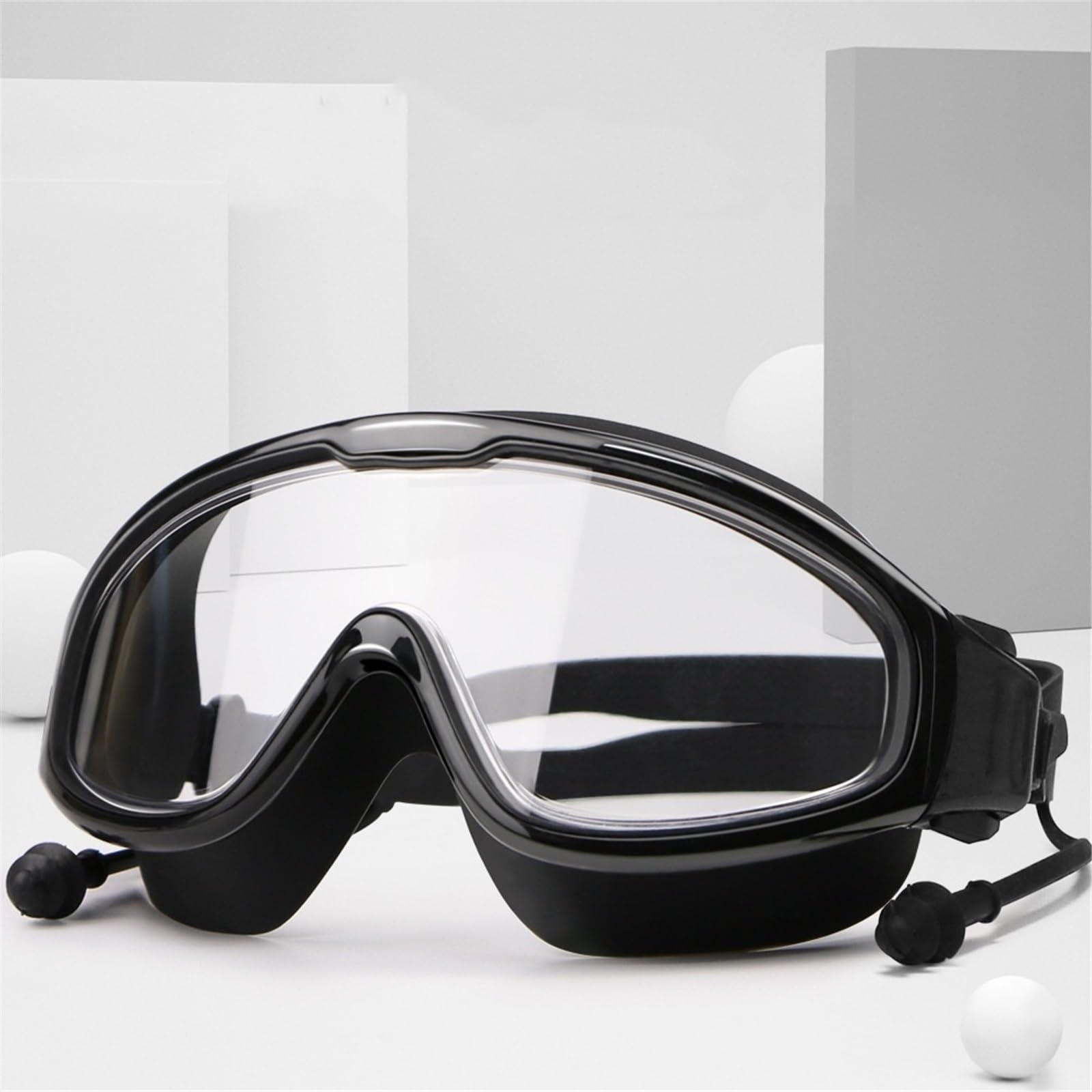 Schwimmbrillen Schwimmbrille mit großem Rahmen und Ohrstöpseln, männlich und weiblich, hochauflösend, beschlagfrei