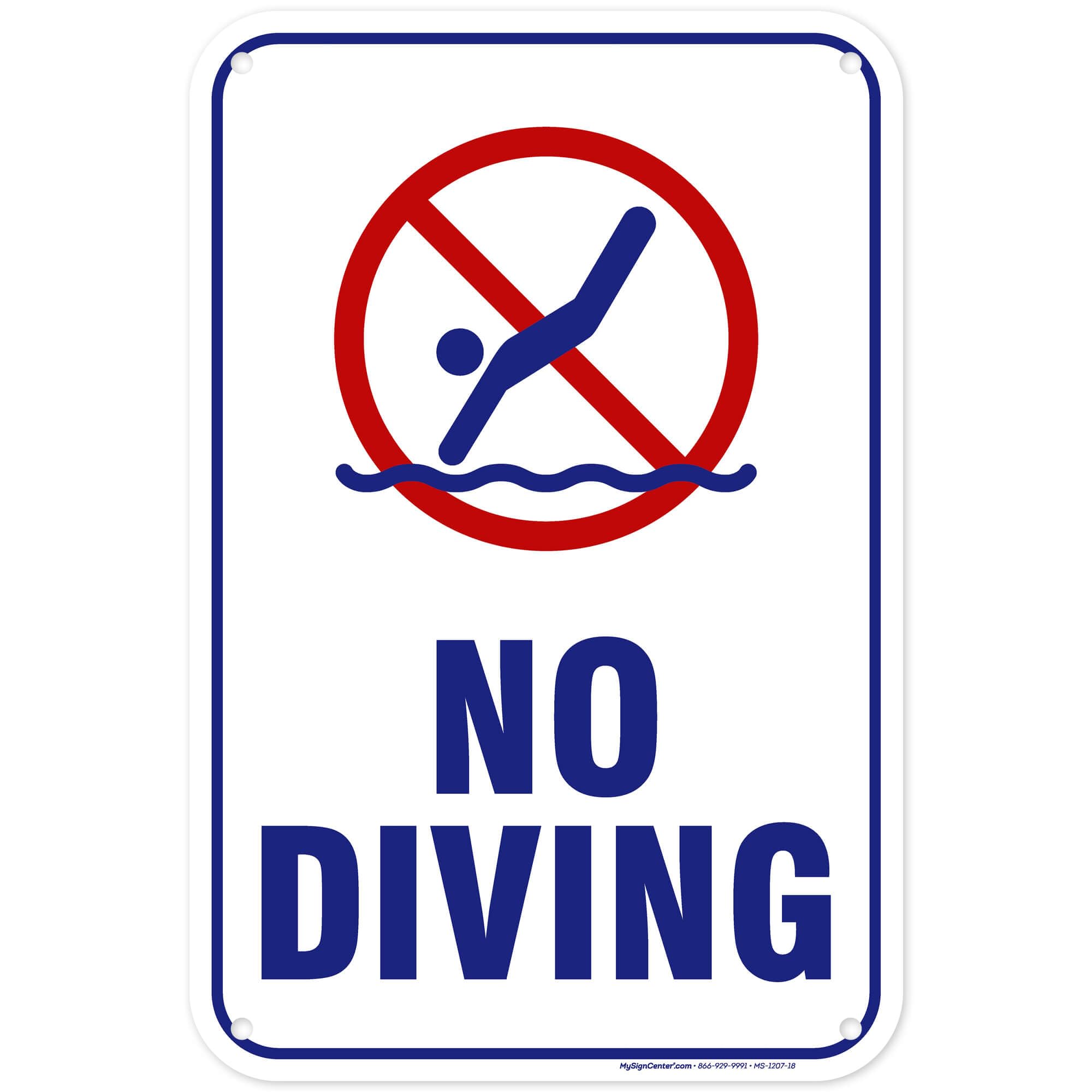 No Diving Sign, 12x18 Inches, 55 mil thick HDPE (high density polyethylene), Made in USA by My Sign Center