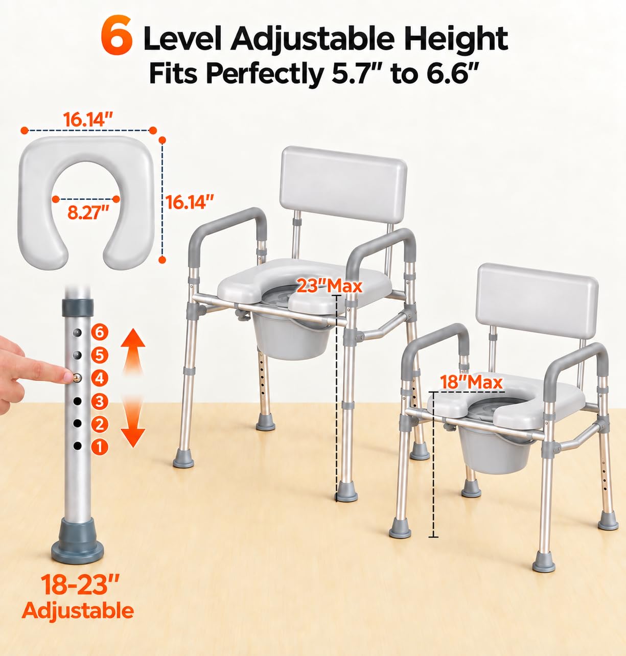 Bedside Commode - Portable Toilet for Seniors & Adults -2