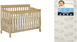 Dream On Me Ashton 5 in 1 Convertible Crib with Dream On Me Spring Crib and Toddler Bed Mattress, Twilight