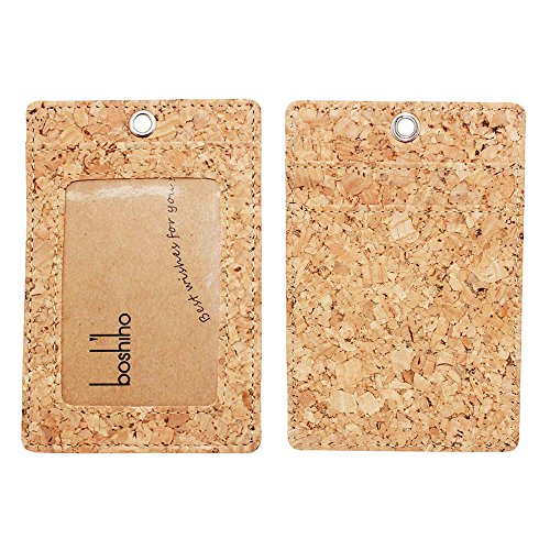 Cork Badge Holder, Boshiho Vertical Style Eco-Friendly Natural Cork Name Id Card Holder With Lanyard (Cork Tan) #TOP4