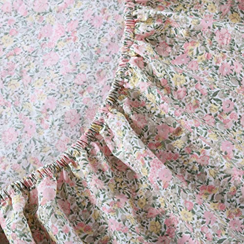 Image of Laura Ashley - Queen Size Sheet Set, Crisp & Lightweight Cotton Percale Bedding with Fitted Sheet and Pillowcases, Floral Room Decor, Deep Pocket, College Dorm Room Essentials (Loveston Pink)