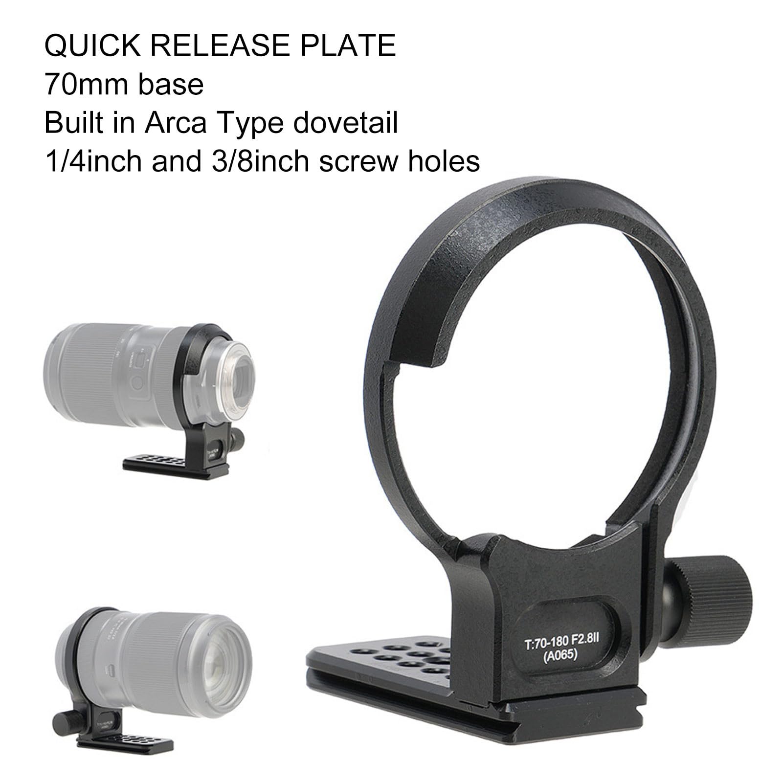 Tripod Collar Mount Ring for T70 180 F2.8 Lens, Lens Collar Tripod Mount Ring, Arca Type Quick Release Plate Mount Ring with 1/4 3/8 Inch Holes