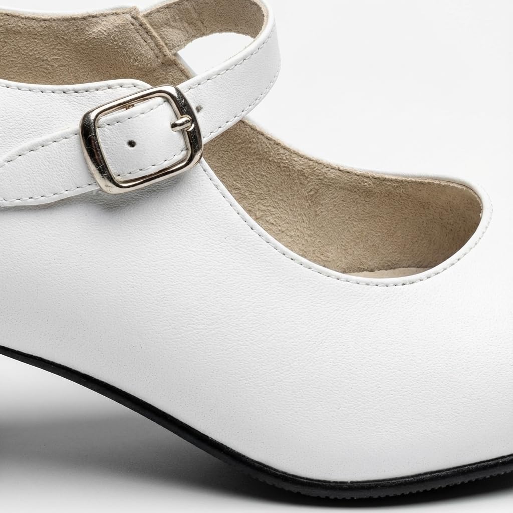 Tacones Flamenca niña Zapatos de Baile Profesional Hechos a Mano en España Calzado Tradicional Blanco y Negro con Sonido auténtico y Gran Comodidad