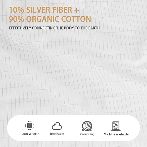 Miniatura 3 de Sábanas de tierra para cama tamaño King, sábanas de cama con 10% de fibra plateada, sábanas conectadas a tierra para un mejor sueño, energía,