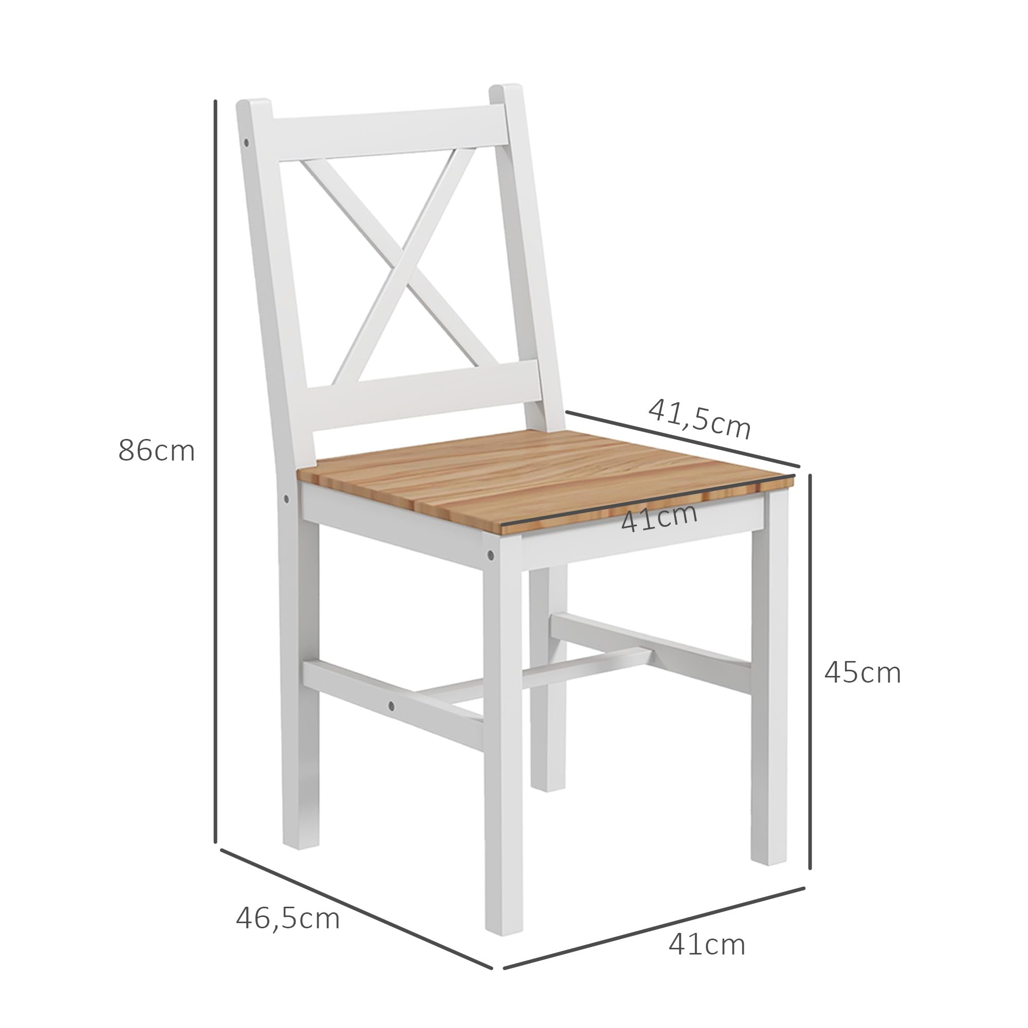 HOMCOM Lot de 4 Chaises Salle à Manger Moderne Dossier Haut, Naturel Blanc