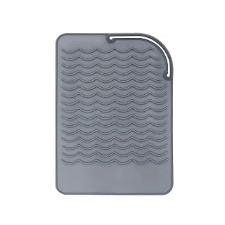 Curling Iron Holder, Heat Resistant Silicone Mat, Portable, Fast Chilling, Food Grade Material for Curling Iron, Hair Straightener, Curling Wand Storage, Grey