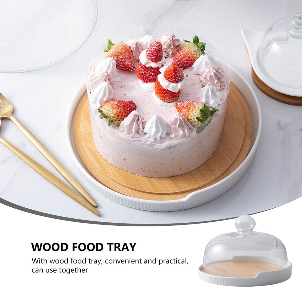 Stand della torta con la base di legno di 9 pollici e la cupola di vetro della cupola di vetro Lis Lastra di torta di ceramica del vassoio del vassoio della frutta del vassoio della frutta del vassoio