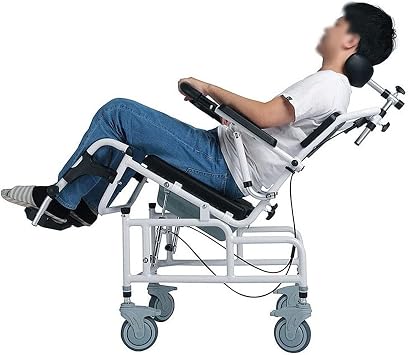 Commode Shower Chair - Tilt in Space Mobile Chair With Padded Seat, Back, Flip-Up Arms, Foot Rests, Pail and Adjustable Headrest - Easy Assembly and Storage