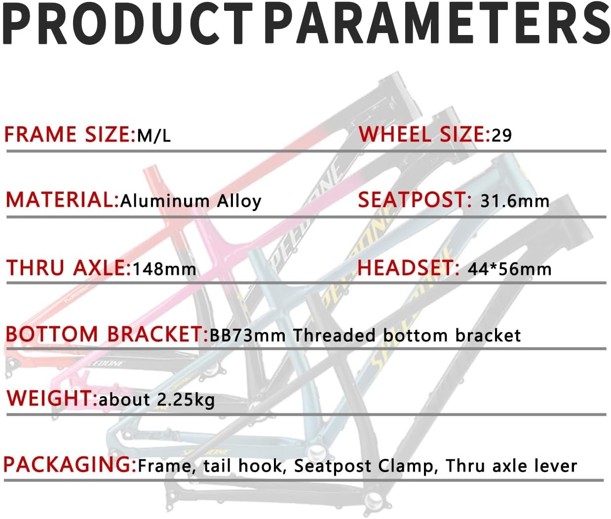 Aluminum Alloy Mountain Bike Frame 29er Disc Brake XC Hardtail Bicycle Frames 148mm Thru Axle Frameset Internal Routing