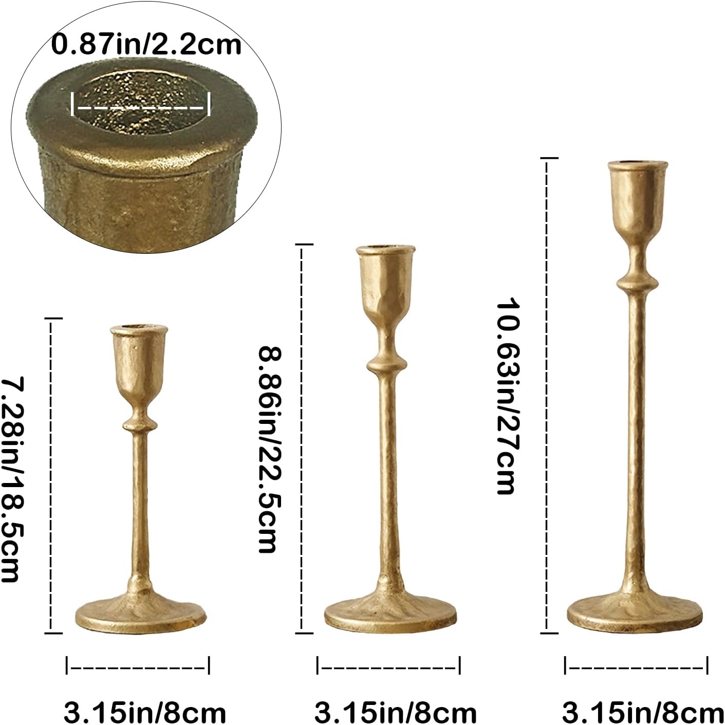 Vintage Candlesticks Holder Set of 3 - Rustic Distressed Cast Iron Taper Candle Holders for Farmhouse Home Decor, Decorative Candle Sticks Stand for Mantel, Dining Table Centerpiece