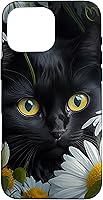 Vista 19 de iPhone 16 Black Cat with Daisies – Enchanting Floral Design Case