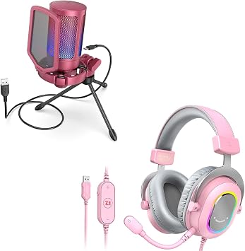 FIFINE AmpliGame PC Gaming Streaming USB Microphone and PC Gaming Headset,Condenser RGB Mic with Pop Filter,Shock Mount,Computer RGB Over-Ear Headphones with 7.1 Surround Sound for PS4/PS5A6R+H6P