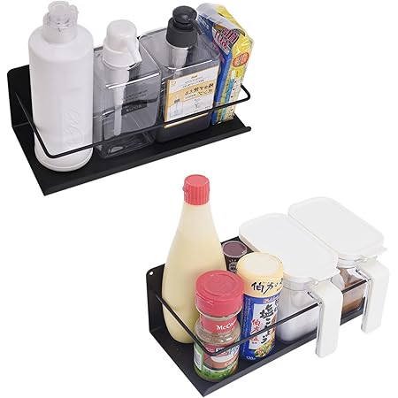 Amazon Co Jp Storageworks キッチンツールラック スパイスラック 2個セット マグネット ラック ワイドラック サイド 棚 収納 取り付け簡単 調味料 小物置き キッチン 壁面 冷蔵庫 洗濯機 省スペース おしゃれ ブラック ｌ Diy 工具 ガーデン
