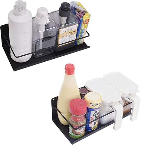 Amazon Storageworks キッチンツールラック スパイスラック 2個セット マグネット ラック ワイドラック サイド 棚 収納 取り付け簡単 調味料 洗剤ボトル 小物置き キッチン 台所 壁面 冷蔵庫 洗濯機 玄関 バスルーム 省スペース おしゃれ ブラック ｌ 調味料 スパイス