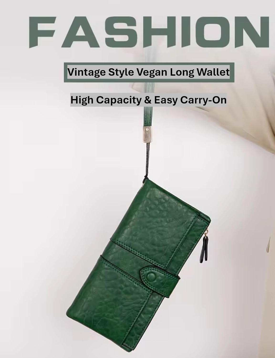 Women Vegan Leather Wristlet Wallet Clutch. Large capacity 20 Credit Card Holder 2 ID Photo window Coin Purse (Burgundy) - Image 6