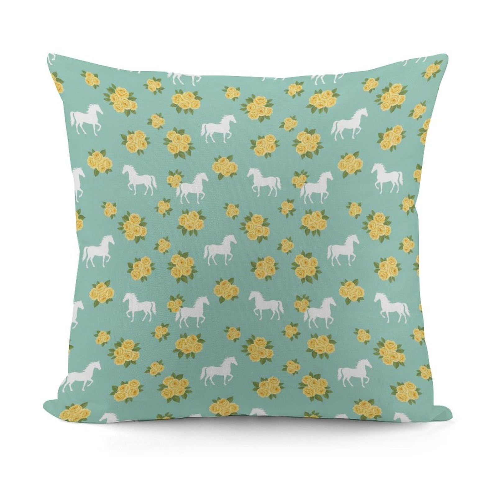 Smazdfxx Picture(55) Throw Pillow Covers With Smooth Zipper Modern Home Decor For Sofa,Couch, Living Room Floral Horse Roses Print Mint Green
