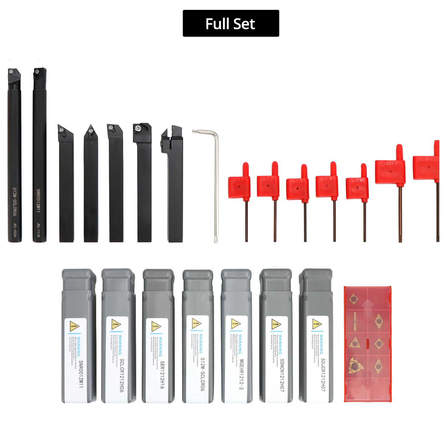 QWORK® 21 Piezas Juego de Torno Cinceles, Torno Cinceles con 12 mm Barra de Mandrinado, Insertos de Carburo, Llave, para una Variedad de Tareas de Torneado, Mecanizado Fino