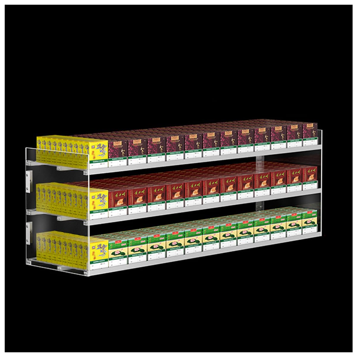 Organizador de cajetillas con empujador automático y 13 filas para estancos y tiendas de cercanía