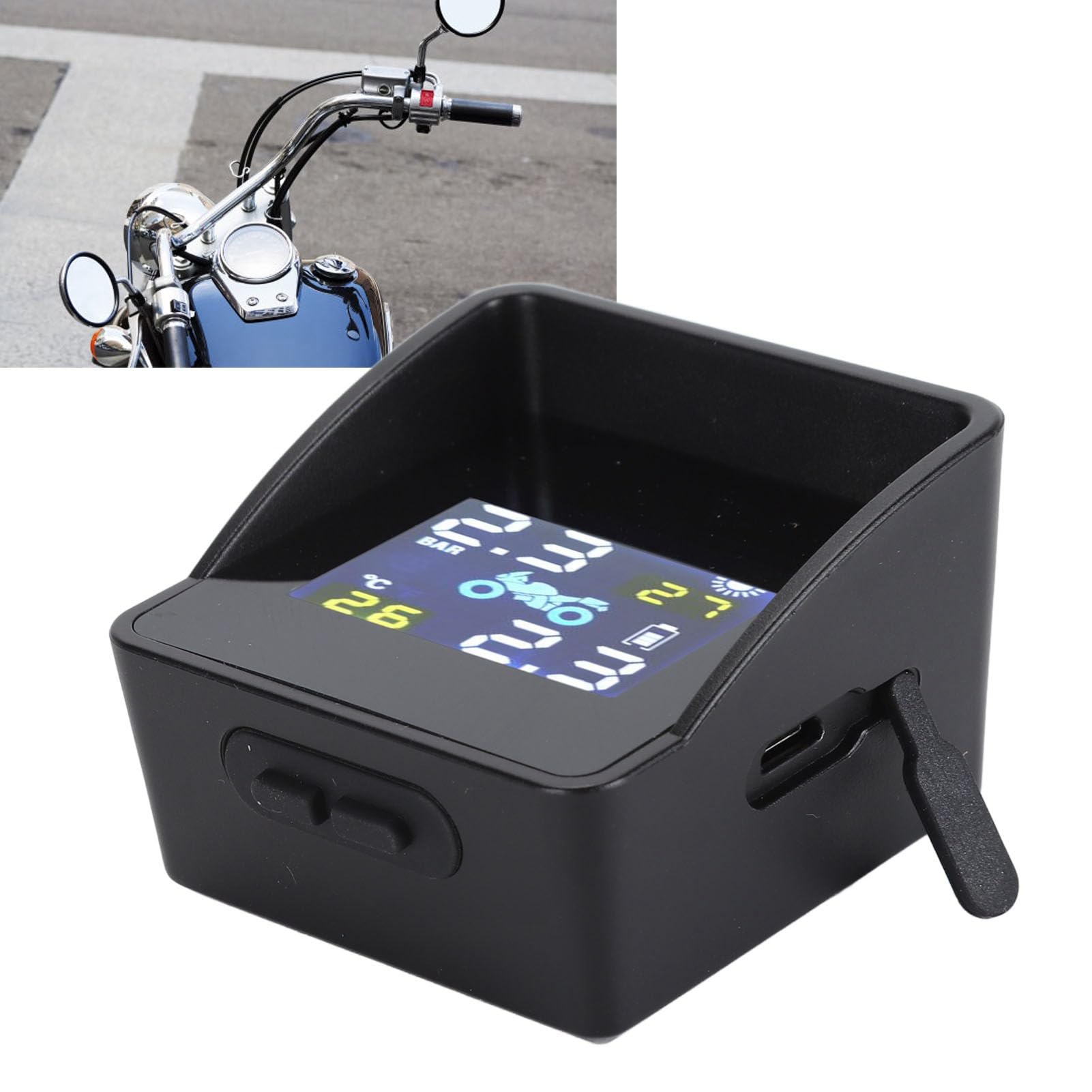 Monitor della Pressione dei Pneumatici Sisteme Solare di monitoraggio della Pressione dei Pneumatici Bluetooth TPMS con Display LCD e 2 sensori Esterni per Scooter Moto