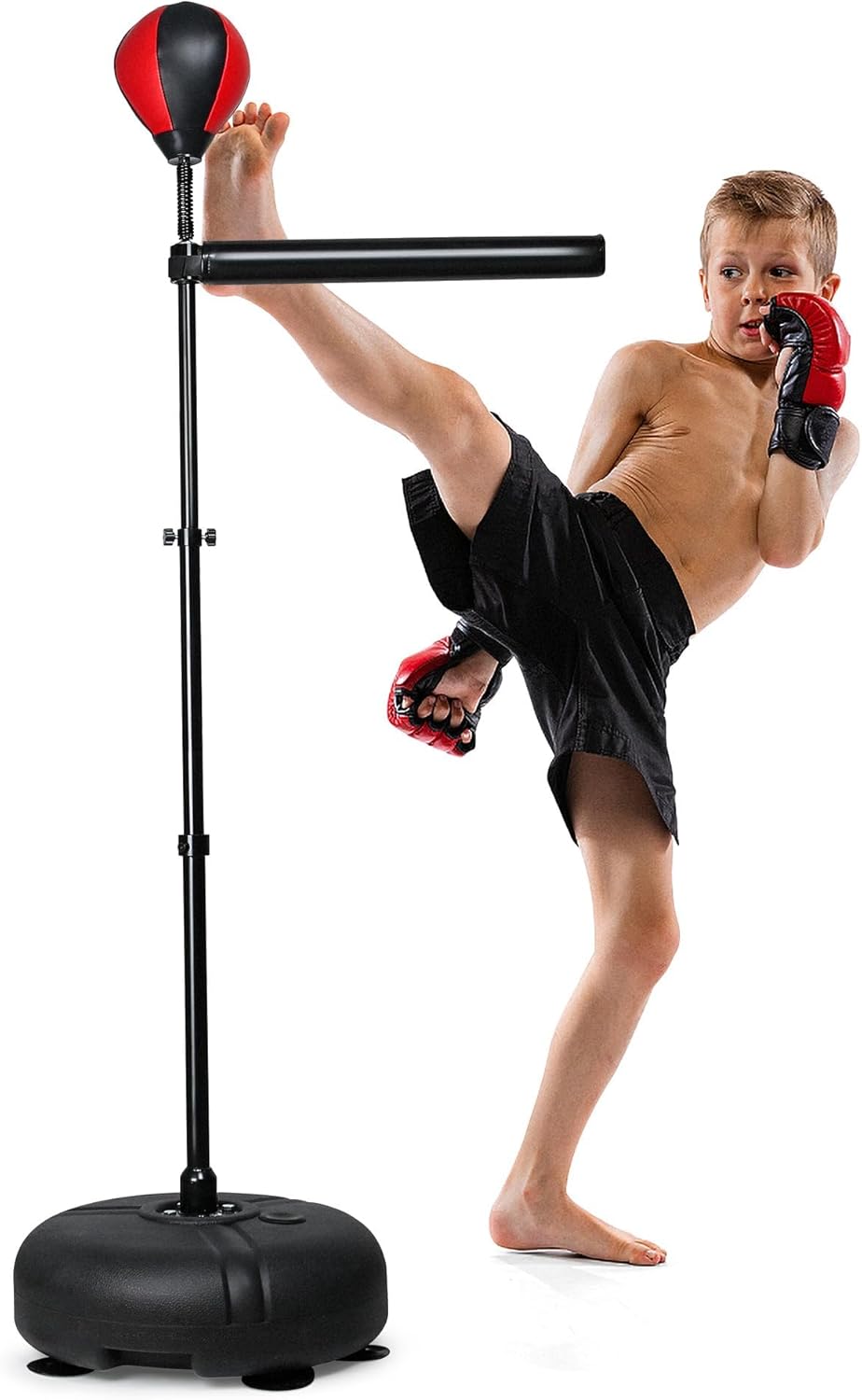 INNOLIFE Boxing Bar with Punching Bag for Kids, Adjustable Height Boxing Spinning Bar, Speed Trainer Free Standing Reflex Punching Ball Boxing Equipment for 7-12 Years