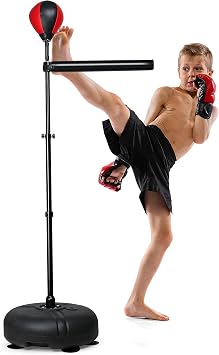 INNOLIFE Boxing Bar with Punching Bag for Kids, Adjustable Height Boxing Spinning Bar, Speed Trainer Free Standing Reflex Punching Ball Boxing Equipment for 7-12 Years