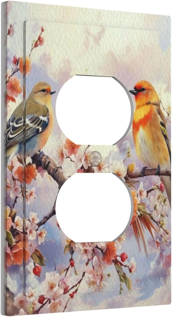 Birds Sitting on Flowers Tree Branch Light Switch Cover 1 Gang Outlet Plate Single Duplex Wall Plate Covers Decorative Switchplate Electrical Faceplate for Farmhouse Living Decor