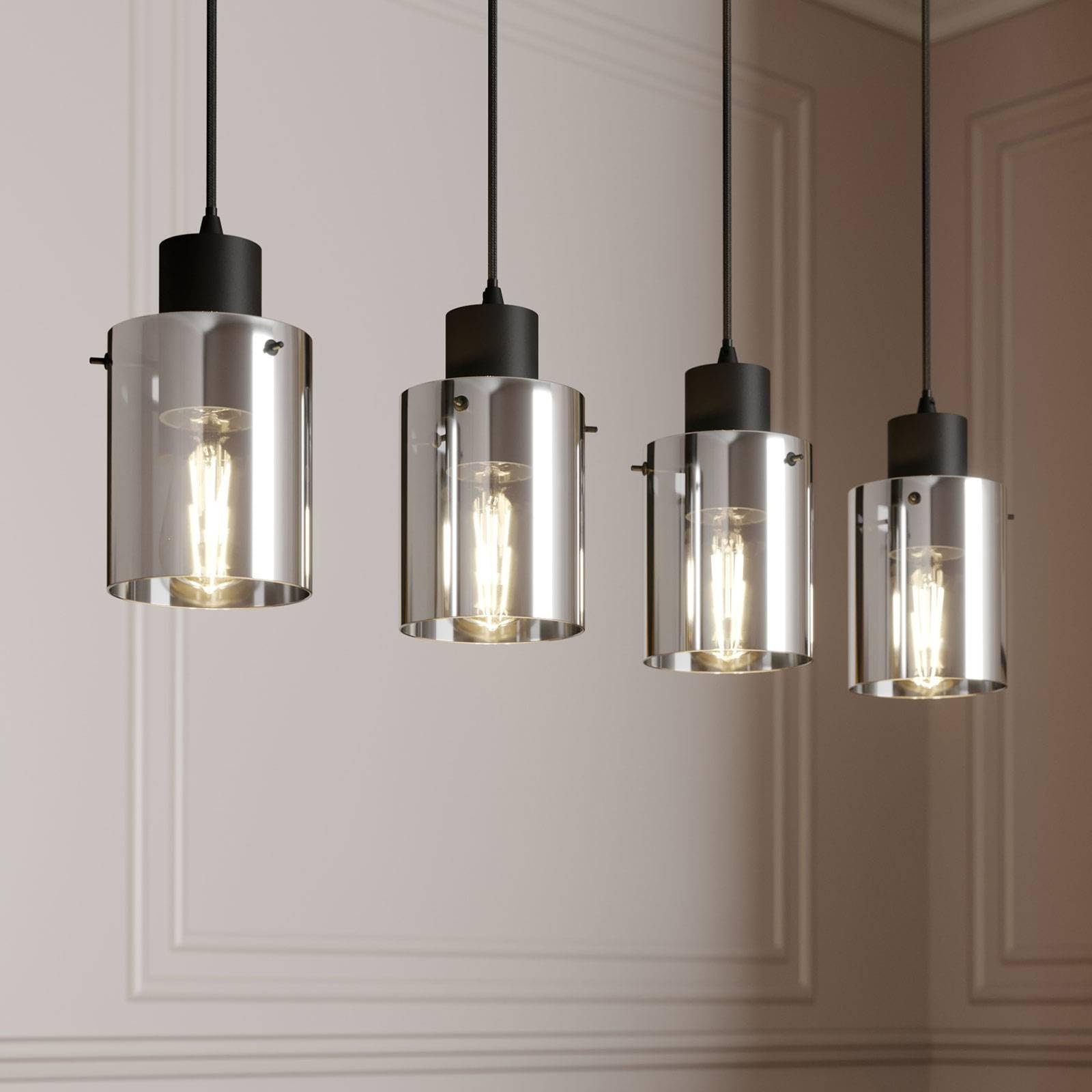 Lindby Esstisch Pendelleuchte Glas rauchgrau, Hängeleuchte Rauchglas Esszimmer 4x E27 ohne Leuchtmittel Hängelampe Wohnzimmer Esszimmerlampe