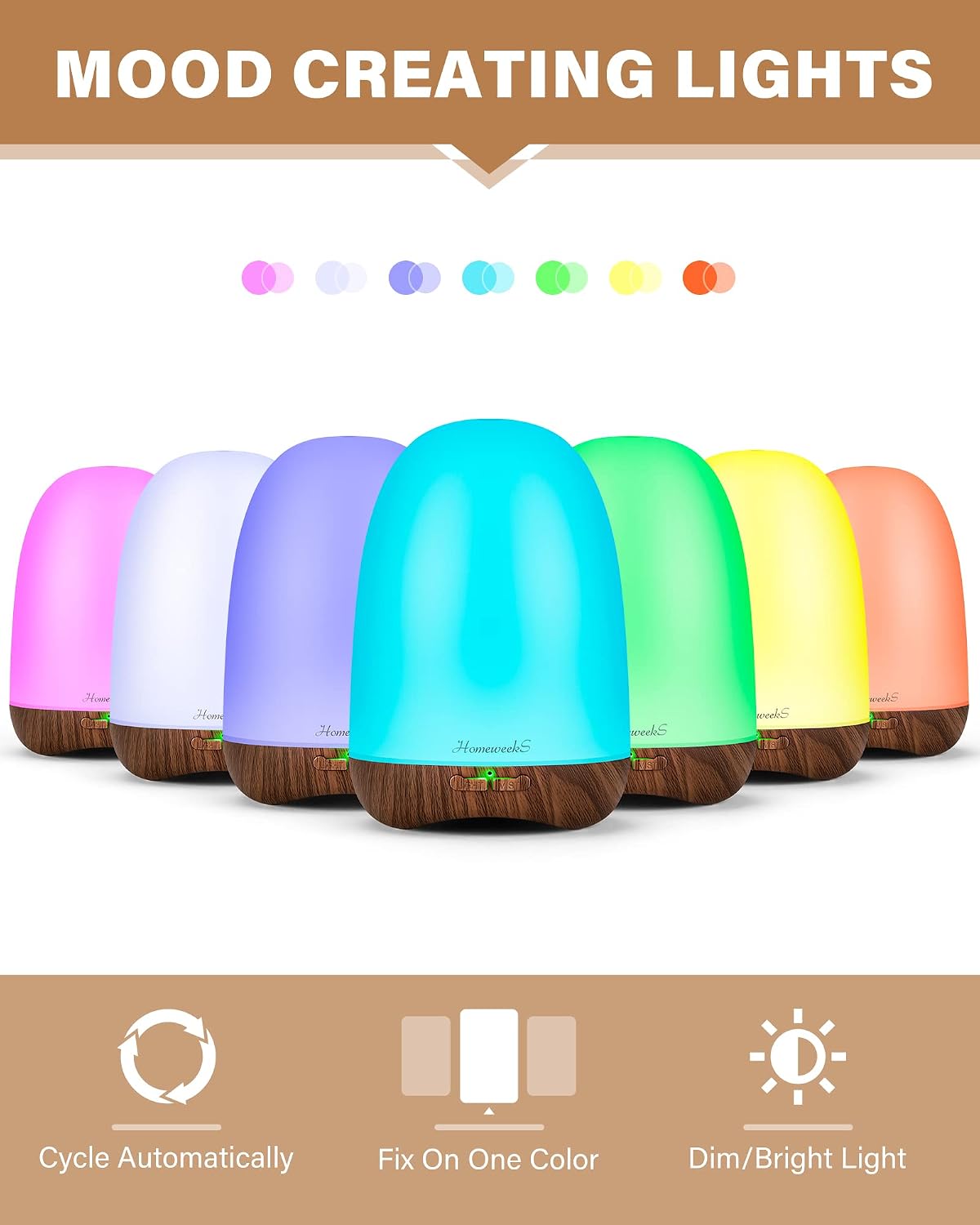 Aromatherapy Essential Oil Diffuser for Room: Air Humidifier Aroma Scent Adjustable Cool Mist Diffuser Colorful Light Cute Mini Small Waterless Auto Off Ultrasonic Diffusers for Bedroom - Brown