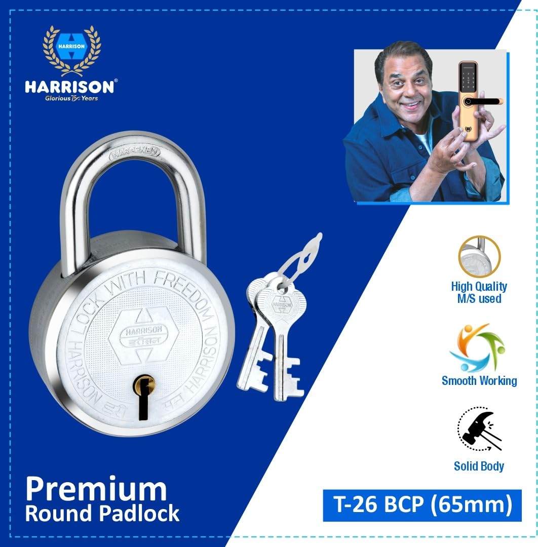 Harrison Padlocks 0324 Free/Round Padlock 65Mm T - 26 with 8 Common Keys/Padlock, Padlocks, Locks for Home, Locks for Main Door 4