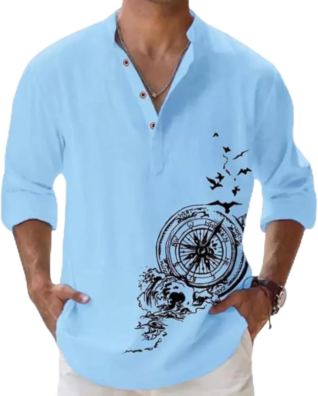 DEELMO Men's Cotton Blend Mandarin Collar Self One Design Full Sleeve Casual Short Kurta