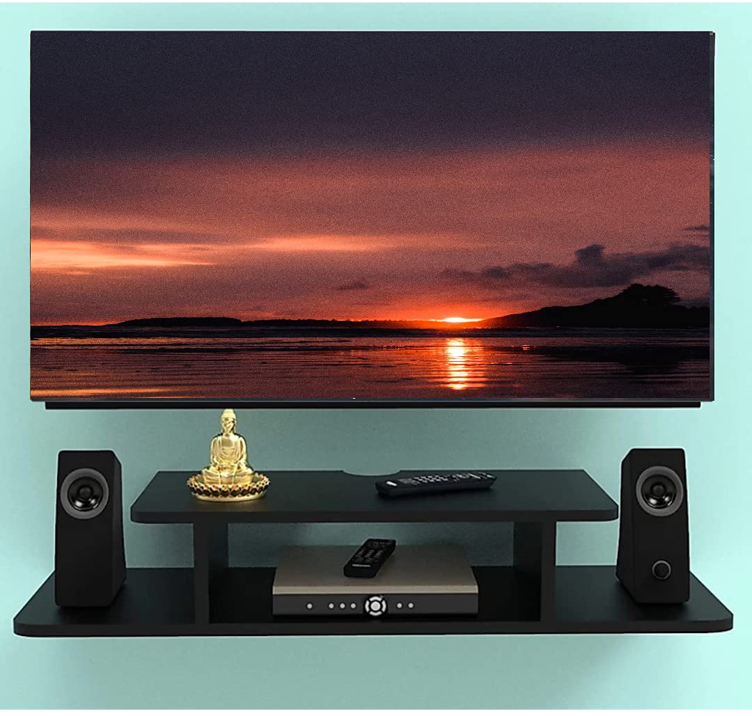 Shoper cart Tv Cabinet Wall Shelves, Smart Led Tv Entertainment Unit Wooden Set Top Box Stand | Tv Stand Wall Shelf For Living Room Stylish (Black)