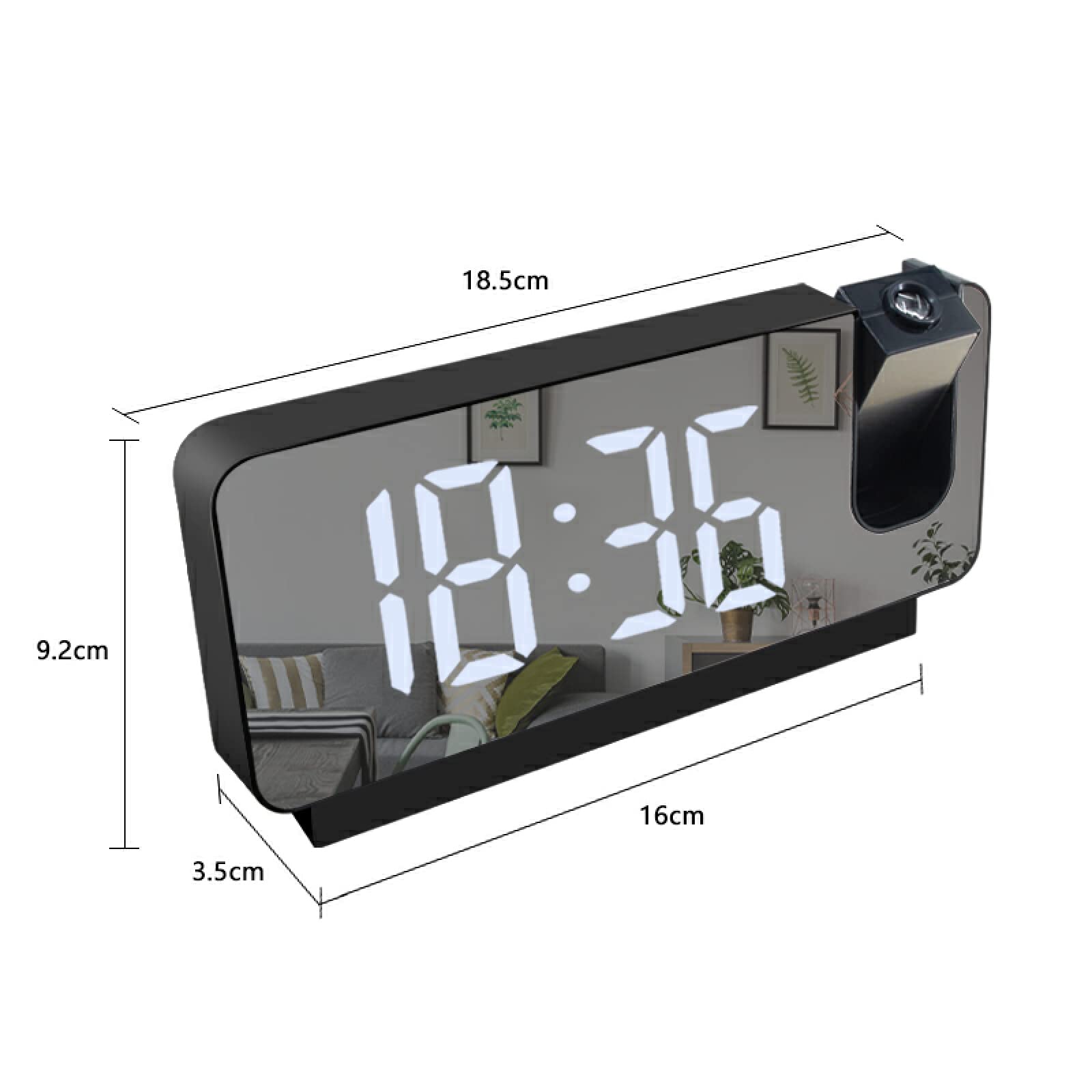 Función De Repetición De Proyección De 180 °, Reloj Despertador Inteligente, Radio FM, Alarma Digital LED, Reloj Electrónico De Escritorio, Reloj Despertador USB,Negro
