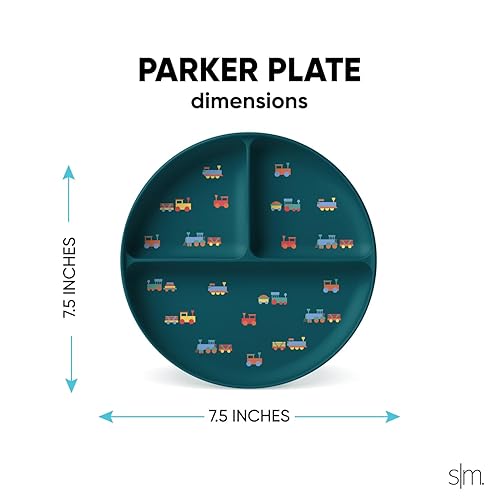Miniatura 2 de Simple Modern Plato de silicona para bebés y niños pequeños  Platos divididos y aptos para microondas para niños  Colección Parker  Trenes