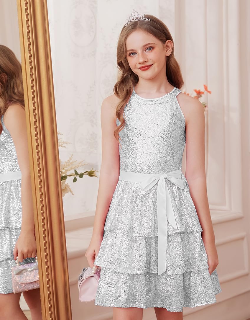 GRACE KARIN Girls Sequin Party Dress Kids Sparkly Formal Birthday Teen Special Occasion Fancy Pageant Dresses Size 6-14
